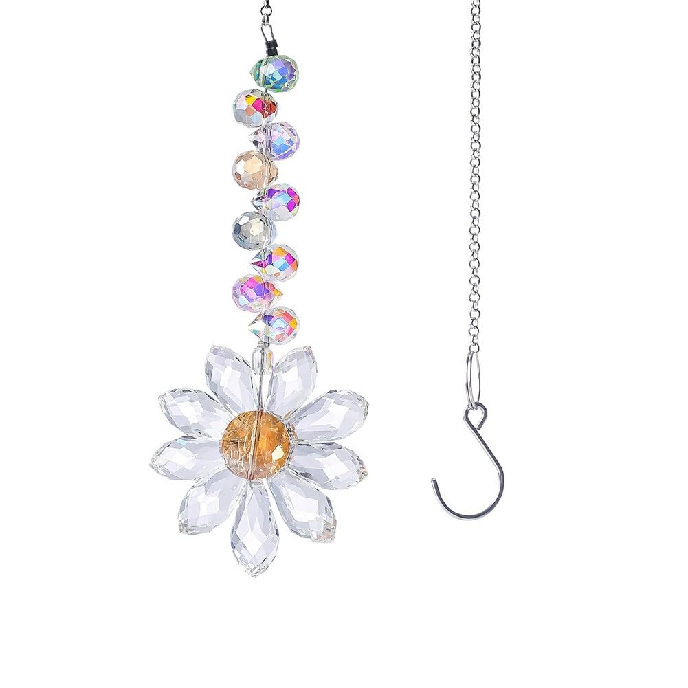 Vibsky 6 Piece Sunflower Suncatchers, Sparkling Diamond Hanging Prisms Home Garden Party Decor