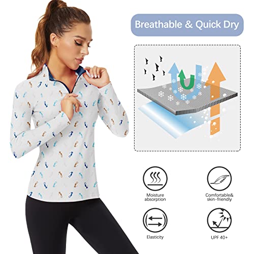 Soneven Women's Quarter Zip Polo Collared Golf Shirt Moisture Wicking Shirts Slim Fit for Casual Work3
