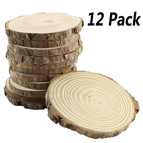 Bignc 12Pcs 4-5-Inch Unfinished Natural Thick Wood Slices Circles with Tree Bark Log