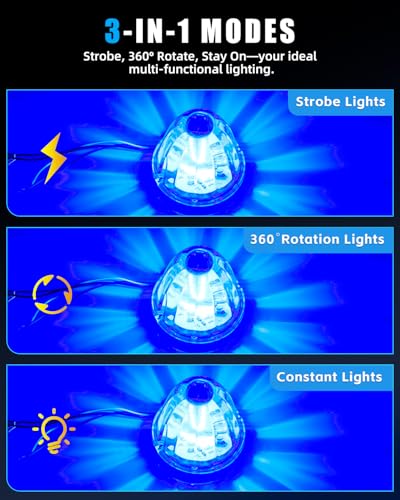 Image of Ultra-Bright 3 Function 360 Rotation Strobe Watermelon Lights for Semi Truck, [3 Lighting Modes] Blue ABS Lens Blue LED Side Marker Signal Lights for Kenworth Peterbilt Freightliner, 2 PCS