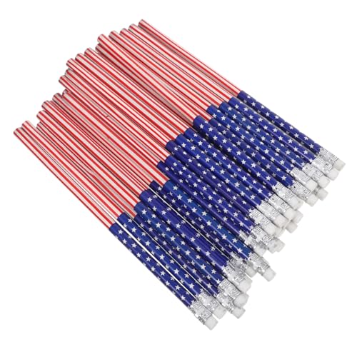 WOONEKY 36個アメリカ国旗柄筆 消し付き 彩色図案旗筆 向け握りやすいデザイン 独立記念日パーティー 学校 オフィス文具