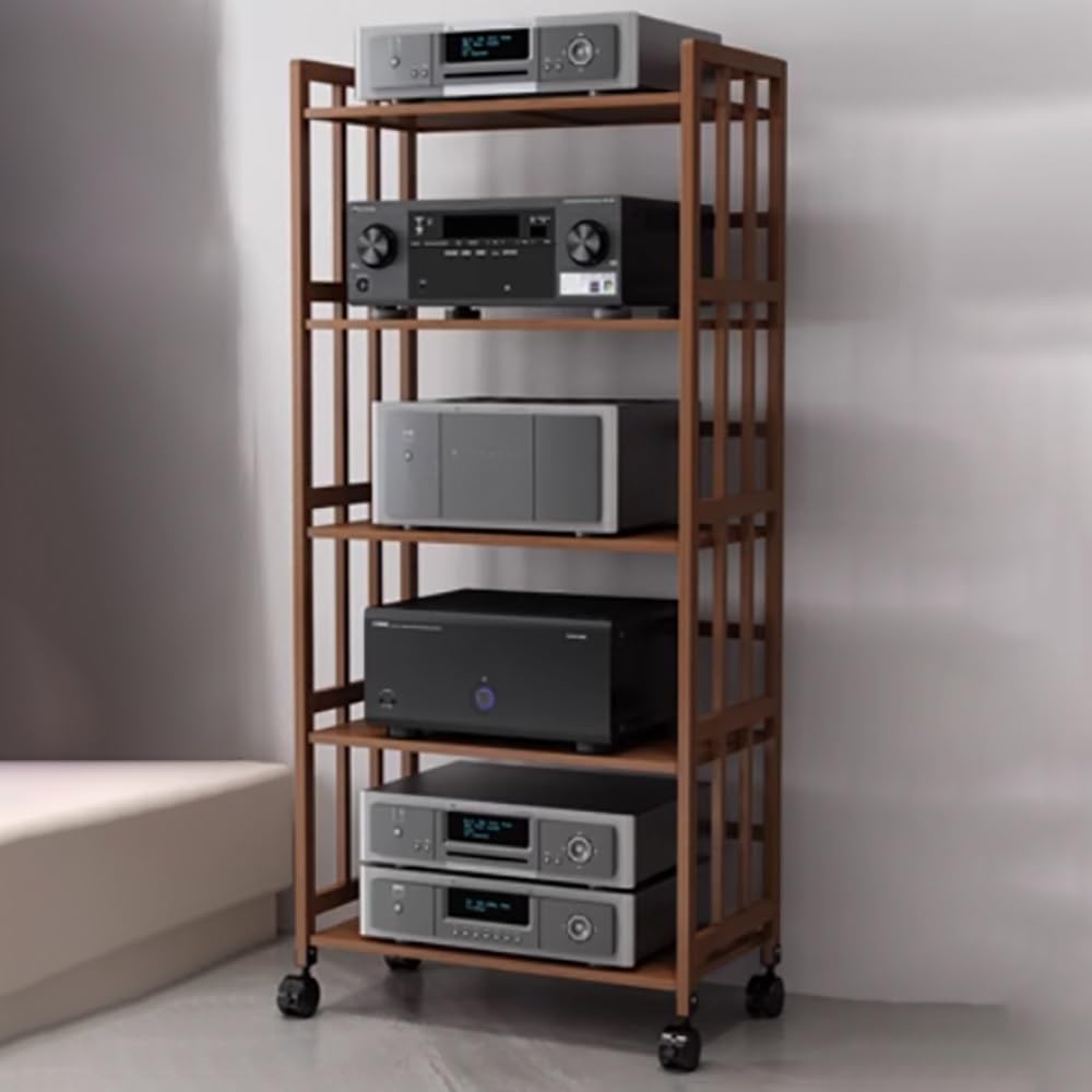 Soporte de TV esquinero Ajustable RackMa StandCorner y Torre de CD para Consola de Juegos Visual Equint, 22 x 62 Pulgadas, marrón Espresso.