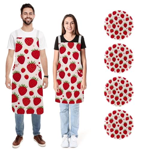 Tabliers de cuisine imperméables lot de 2 réglables motif fraise