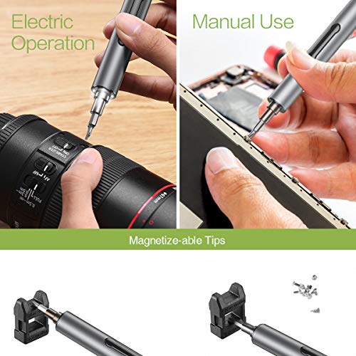 KeeKit Precision Electric Screwdriver, 22 in 1 Portable Power Screwdriver with 20 Bits, Rechargeable Repair Tool Kits with USB Charging, 3 LED Light, Magnetizer for Phones, Watches, Camera, Laptop