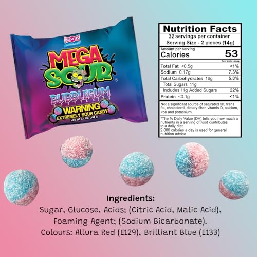 Barnetts - Mega Sour Candy Bubblegum 104g - Trendy Sweet Bags - Traditionally Handmade Sweets - Sour Coating Lasts 20 Seconds - Candies for Party Bag, Gift Hamper, or Hamper Box - Image 4