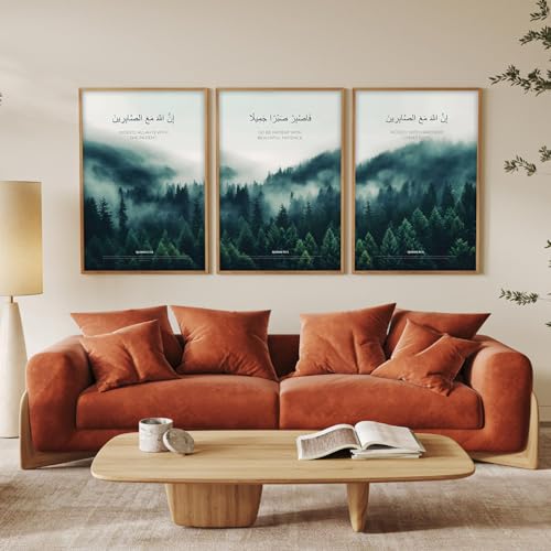 Image of ARTELLY Islamic Wall Painting for Wall Decoration, Living Room Bedroom Office Decor, Arabic Calligraphy Wall Poster Art Set of 3 (Art 4, 10 x13 inch)