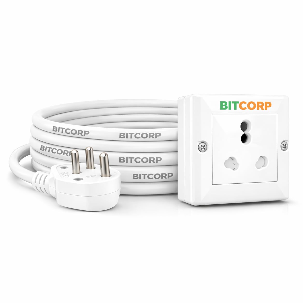 Bitcorp Electric Power Strip 6A to 16A Converter, 16A 2500W, 1 Socket Extension Board, Surge Protected, 20M Cord for Home, Office Appliances, Cooler, Fridge, Air Conditioner, PC (White) 220 Volts-image-26