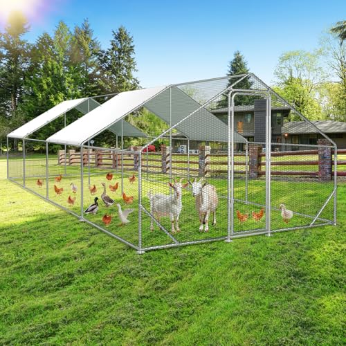 Sonnewelt Freilaufgehege 3x8x2m Hühnerstall Verzinkter Stahl Kleintierstall Hühnerhaus Dach Geflügelstall mit Sonnenschutzdach und Tür für Haustierkäfig Hühnerkäfig Vogelkäfig Kleintiere Pflanzen