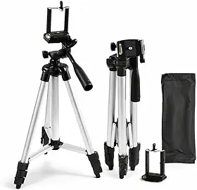 Tripé Universal Para Celular e Câmera Profissional 1,3m com Regulagem de Altura, Rotação 360° e Bolsa de Transporte