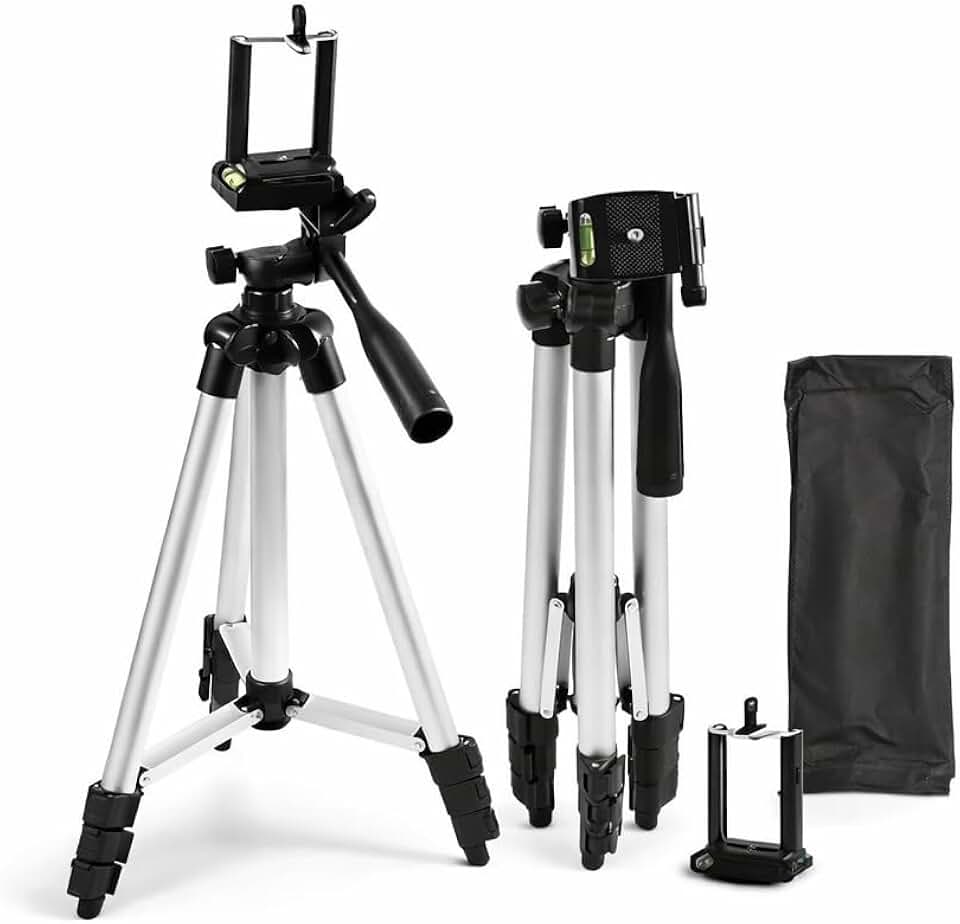 Tripé Universal Para Celular e Câmera Profissional 1,3m com Regulagem de Altura, Rotação 360° e Bolsa de Transporte