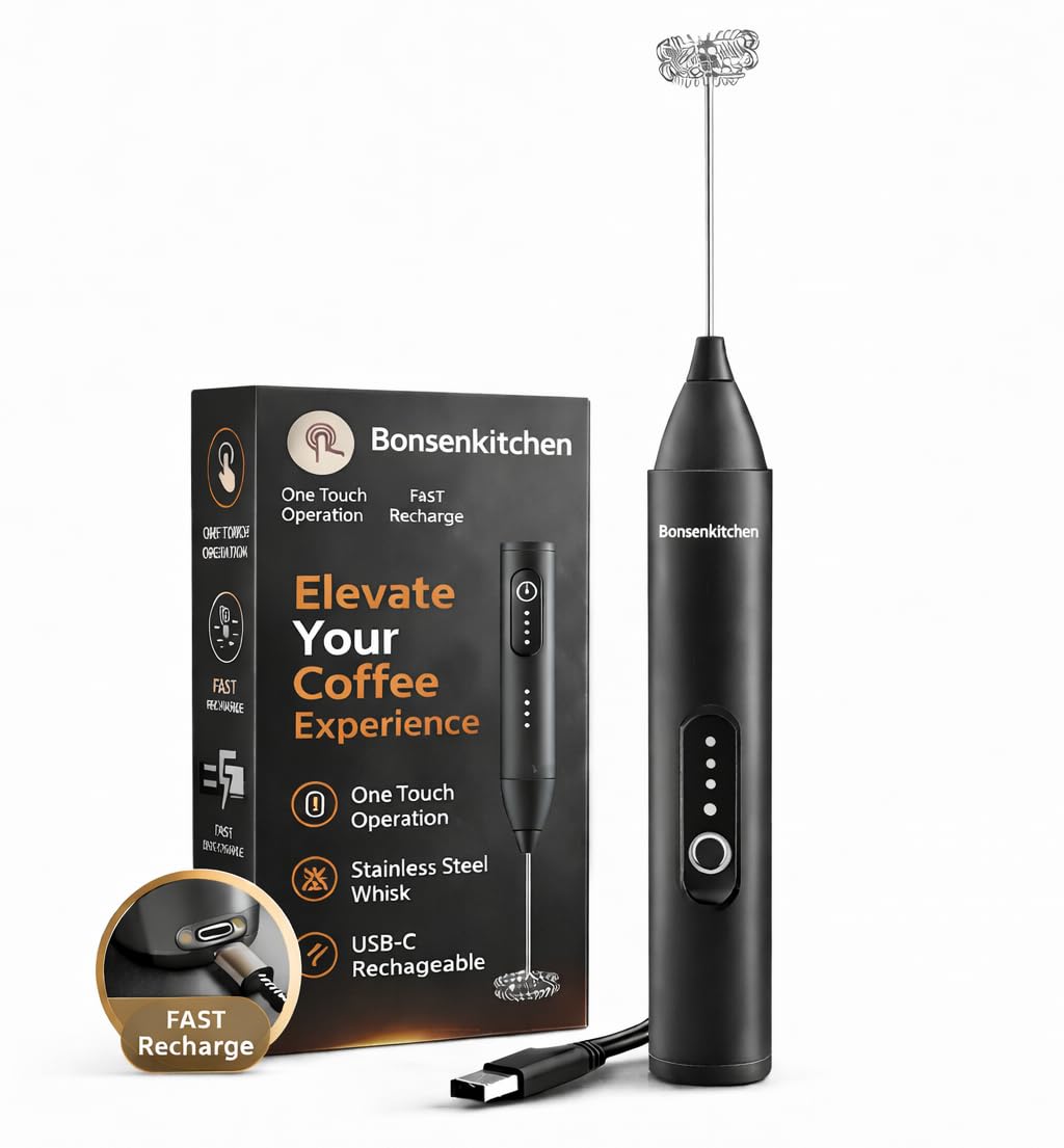 Rechargeable Milk Frother Handheld, USB-C Electric Coffee Frother with Stainless Steel Whisk, 3 Speed Froth Maker for Coffee, Latte, Cappuccino, Matcha, Hot Chocolate (asorted)