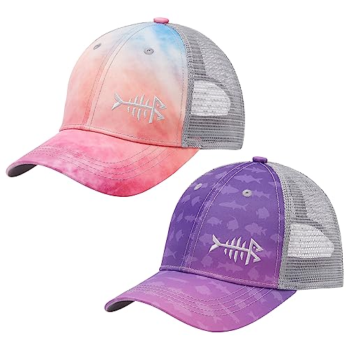 Image of BASSDASH 2 Pack Altimate Fishing Hunting Hat Mesh Back for Men Women Adjustable Baseball Trucker Cap Camo Blaze Orange