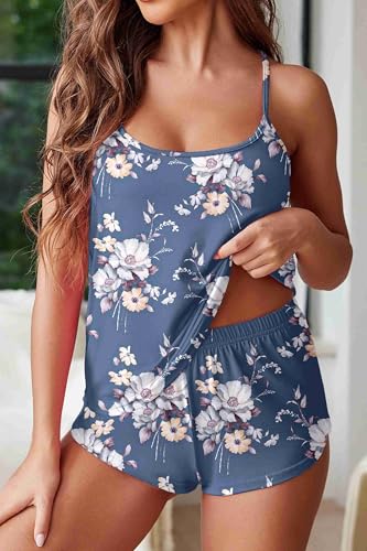 Image of Ekouaer Womens Cami Pajama Sets Soft Shorts Lingerie Set Camisole 2 Piece Cami Shorts Pj Nightwear