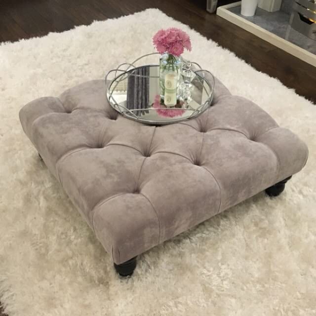 mm08enn Chesterfield Footstool/Coffee Table in Soft Plush Fabric with Black Wooden Legs Length 30" xW 30X H10 (Black Plush Fabric)
