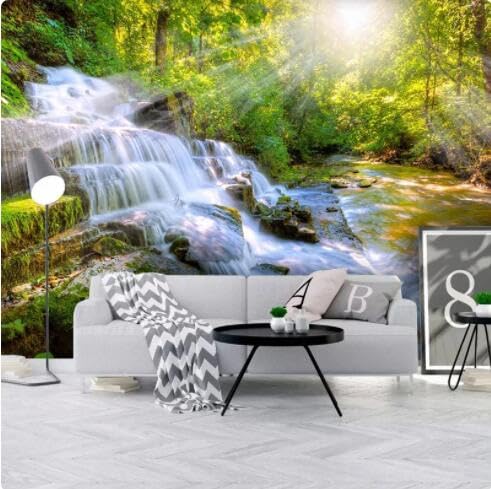 Peintures murales 3D paysage de cascade et soleil pour salon 150x105 cm - 3