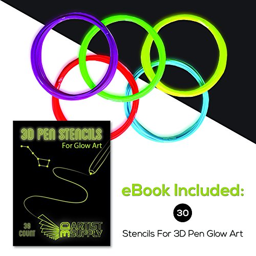 3D Pen Filament *Glow In the Dark* COMBO Deal! (5) Glow Color Fun Pack + (30) Glow Stencil Ebook – 1.75mm ABS – 20 Linear FT Lengths – High Quality Material Grade A 100% Virgin