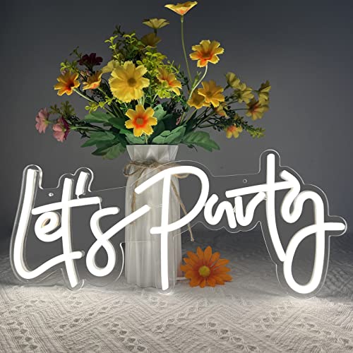 Image of Let's Party Neon Sign, LED Neon Lights for Bedroom Wall Decor, Art Decorative Lights for Bachelorette Party, Engagement Party, Birthday Party, Living Room, Gamer Room Decor Aesthetic (White) | Art Decorative Lights for Bachelorette Party, Engagement Party, Birthday Party, Living Room, Gamer Room Decor Aesthetic