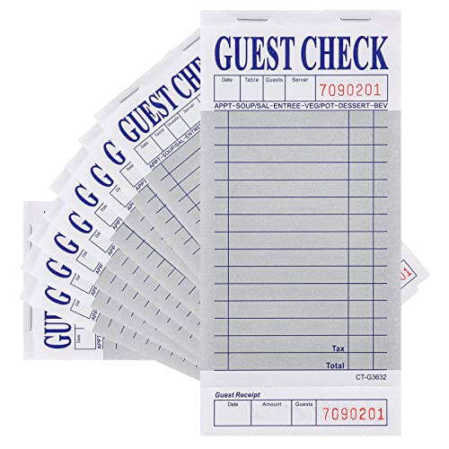 Guest Check Pads (10 Pack) Server Note Pads - 500 Total Guest Checks - 1 Part Gray Paper Guest Check Pads With Guest Receipt - Check Pads For Servers, Hotels, Lounges, Cafes, Restaurants Orders（Gray） #TOP16