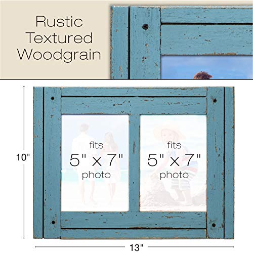 Excello Global Products Rustic Shabby Chic Turquoise Blue Weathered Distressed Vintage Style Wooden Picture Frame With Self-Stand Easel, Each Frame Holds Two 5"X7" Photos (Pack Of 2) #TOP1