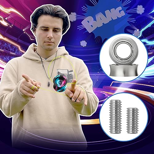 Hksod Yoyo Professional Accessory Set Kit, Yo-Yo 6 Pcs Unresponse Yoyo Bearing with Dust Cover,12 Stainless Steel Axle Screws Yoyo Ball R188kk Bearing Yoyo Yo Yos for Kids Bearing
