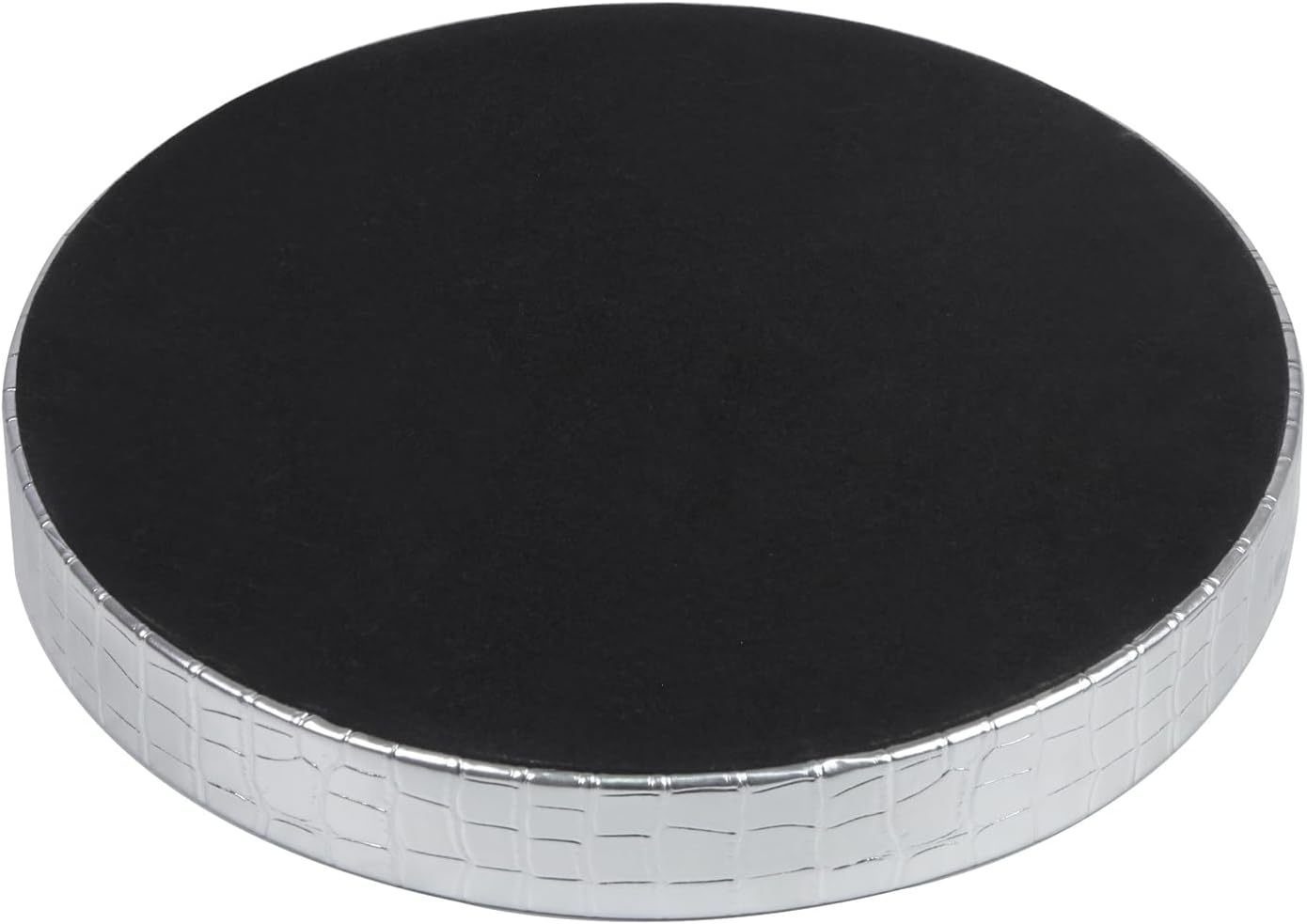 HofferRuffer Faux Leather Round Serving Tray, Vegan Croco Leather Decorative Tray, Food Tray for Storage Drinks, Snack & Cosmetics, Dia.12'' x 1.6'' (Silver) - Image 8