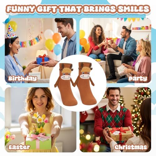 Image of Magnetic Holding Hands Socks -Funny Cow Animal Socks That Hold Hands Friends Gifts for Women Teen Girls Kids Birthday
