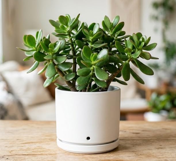 Image of Live Jade Plant with Pot | Good Luck Feng Shui Money Succulent Plant | Low Maintenance Indoor Outdoor Air Purifying Plant for Home Living Room Office Desk Decor | Pack of 2