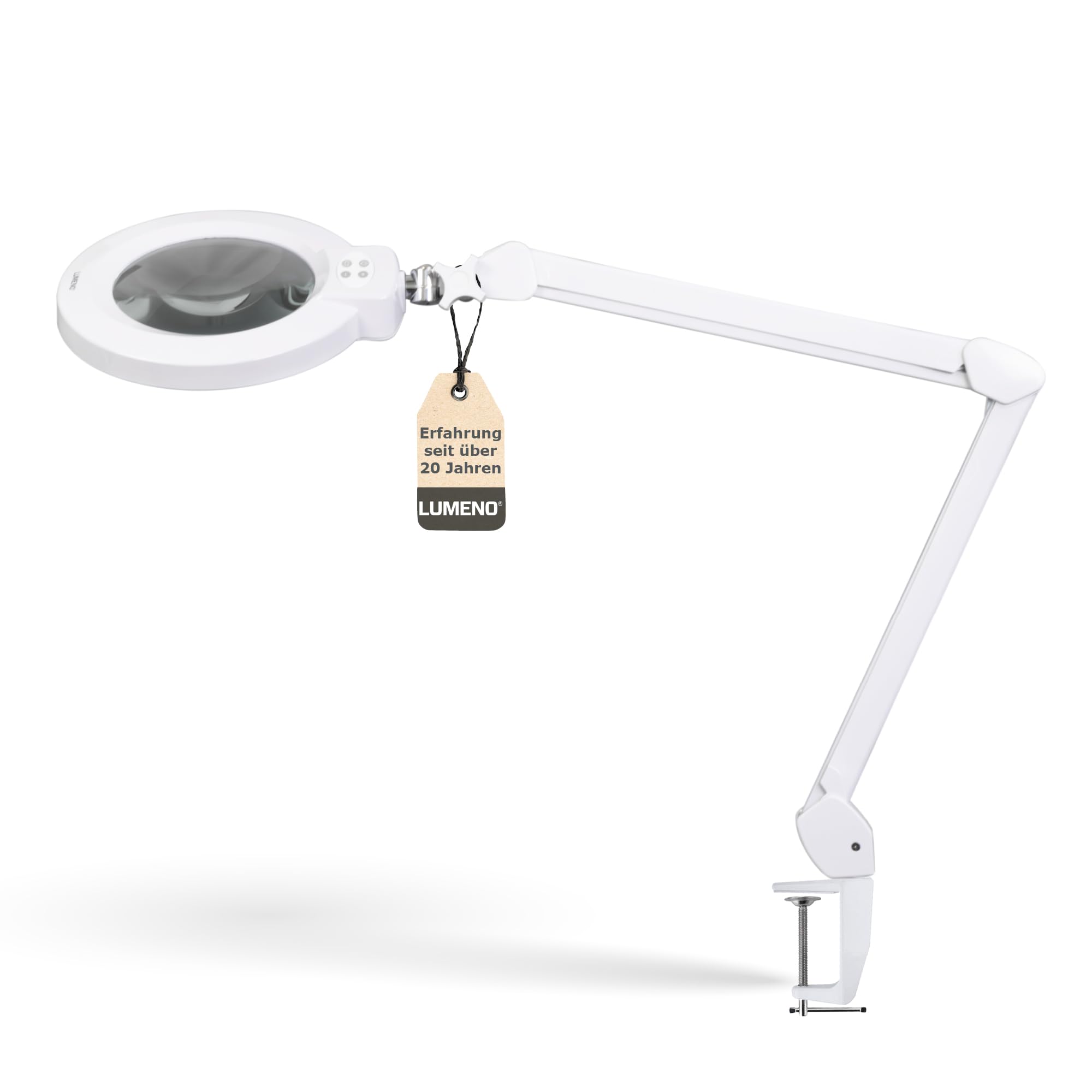 Lumeno 8245PRO LED Lupenleuchte mit großer 177 mm Echtglaslinse, dimmbar mit Segementschaltung und robustem Metallgehäuse ideal als Lesehilfe, für Handarbeit, Praxis Fußpflege, 5 Dioptrien