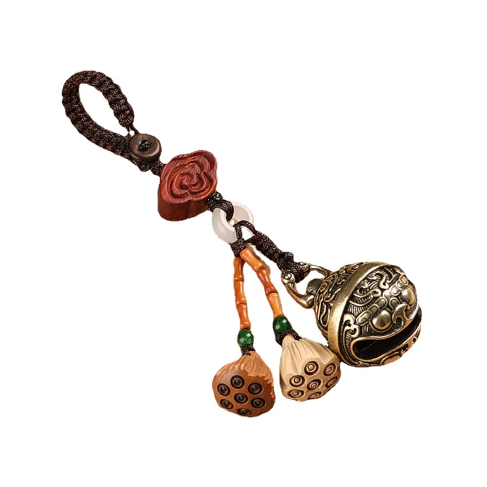 LKLNCXC Key Rings Car Peach Wood ，Brass Small Bell Keychain Peachwood