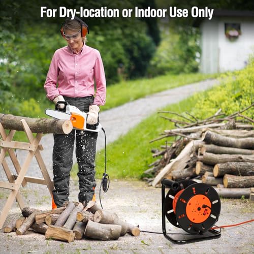 Image of SURAIELEC Extension Cord Storage Reel, 15 AMP Overload Switch, 4 Outlets, Holds 100 ft 16 /3, 14 /3 or 75ft 12 /3 Cord, Hand Crank Electric Empty Power Cord Spool, (3, Black)