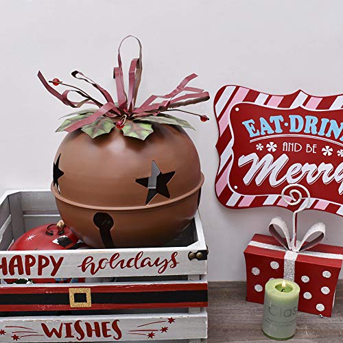 Rustic Metal Jingle Bell Decoration Cut Out Star Decorative Jingle Bells Christmas Tree Ornament Xmas Holiday Decor Rustic Red (XL)