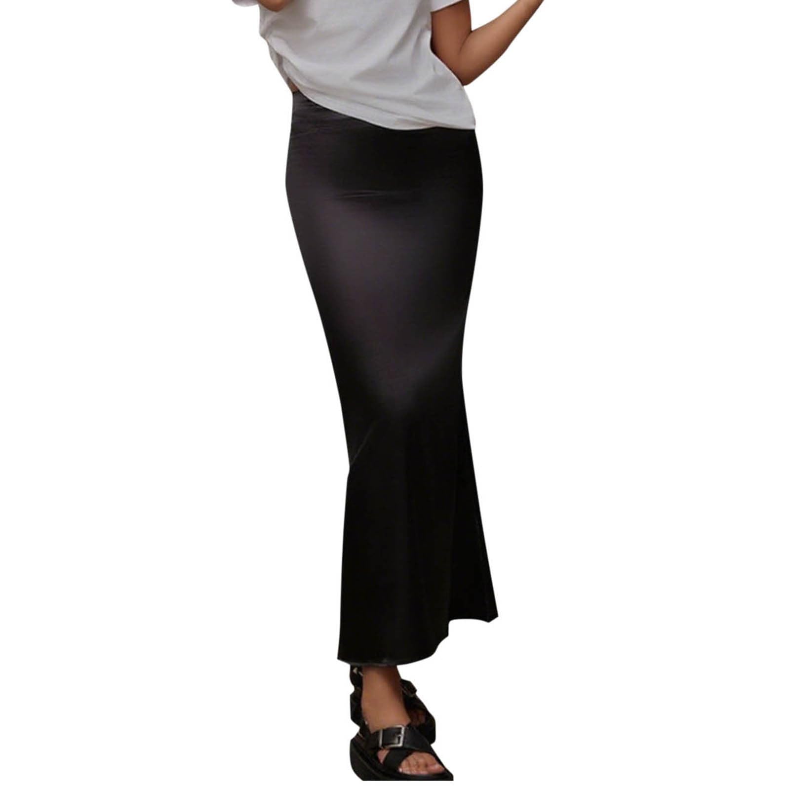 Womens High Waisted Satin Skirt Midi Silk Skirts for Women Trendy Business Casual Party Wedding Guest Maxi Skirt
