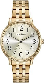 Kit relógio feminino dourado mondaine com semi-joias 32599lpmkde1k1