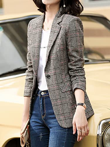 Kedera Women's Notched Lapel Plaid Blazer Open Front Business Work Office Blazer Jackets2