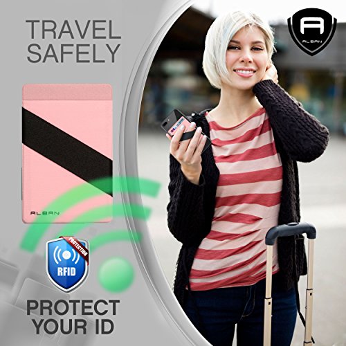 Alban Credit Card Holder Stick On Cell Phone Wallet Rfid Blocking With Finger Strap 2 Pack (Pink) #TOP3