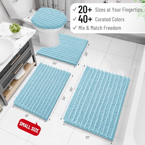 Image of Arotive Luxury Bathroom Ruuner Rugs 30x17, Extra Soft Thick Absorbent Shaggy Chenille Bath Rugs, Machine Wash Dry, Bath Mats for Bathroom Floor, Tub and Shower, Home Decor Accessories, Blue