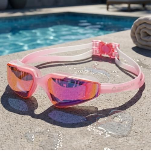Image of BURNLAB Kids Mirrored Lens Swimming Goggles for Pool and Outdoor Swimming, Adjustable Fit, kids Boys and girls (pink)