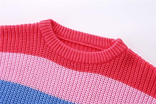Image of Mud Kingdom Girls Boys Sweaters Rainbow Stripes Crewneck Knit Pullover Fall 2-9 Years