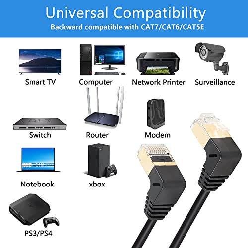Image of CAT8 Crystal head Gold-plated Slim Flexible high-speed CAT 8 network cable, 10 Gigabit 90 degrees angled bent, 50cm, Black (UP-DOWN)