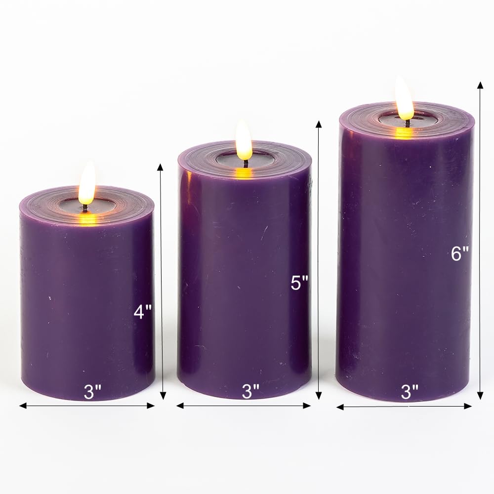 glowiu Purple Flameless Candles Battery Operated with Remote (D3 x H 4