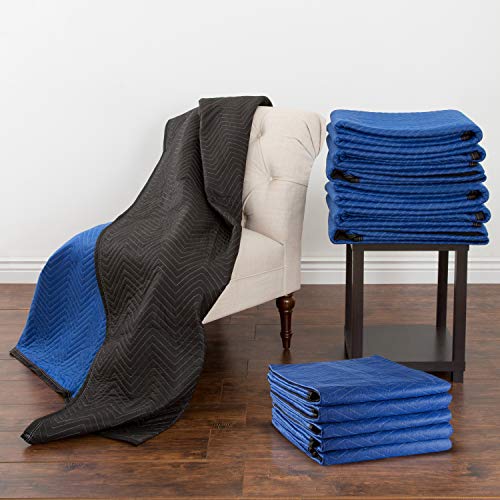 Image of Moving Blankets - Set of 12 Dual-Layer Padded Blankets - 80x73-Inch Oversized Quilts for Storage, Shipping, and Sound Deadening by Stalwart (Blue)