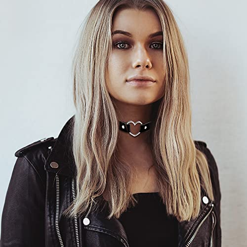 Ubgicig 10 Pcs Pu Leather Black Choker Collar Necklace For Women Gothic Punk Choker Adjustable Rock Heart Choker Necklaces Night Club Party Costume Accessory #TOP2