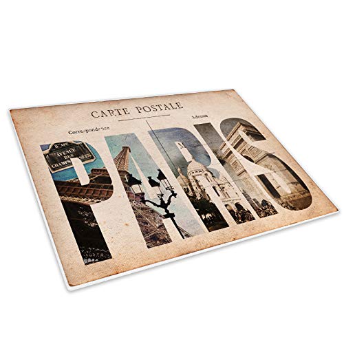 Vintage Paris Text Retro Glass Chopping Board Kitchen Worktop Saver Protector