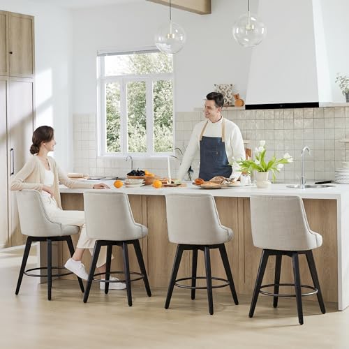 Image of Watson & Whitely Counter Height Bar Stools Swivel Barstools, Fabric Linen