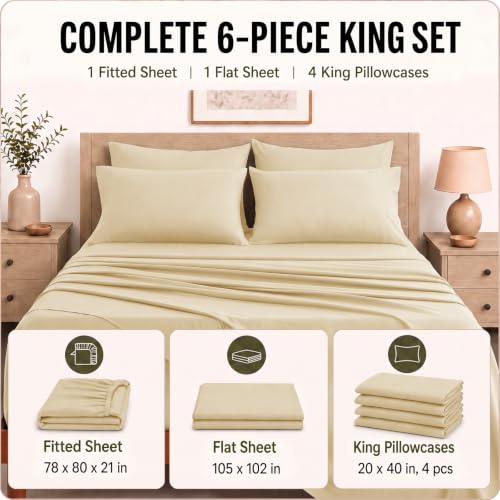 Image of CozyLux King Size Sheets Set 6-Piece, 21-Inch Deep Pocket, Soft Feel
