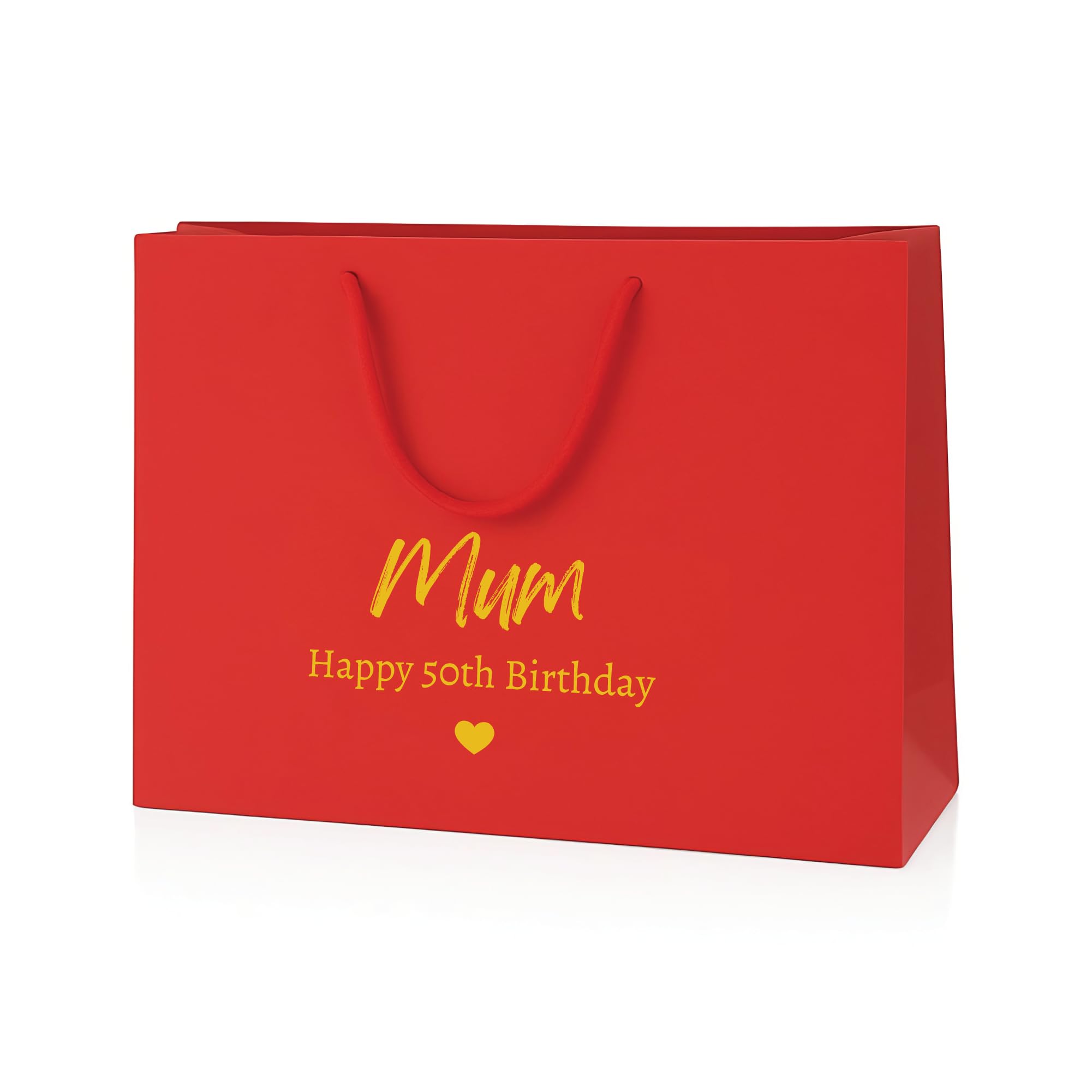 COOKIES AND KOALAS Personalised Birthday Gift Bag – Luxury Red Foil Printed Gift Bag – Medium Wide 35×24×10 cm – Custom Gold or Silver Foil Name – Reusable Birthday Gift Packaging for Him, Her or Kids