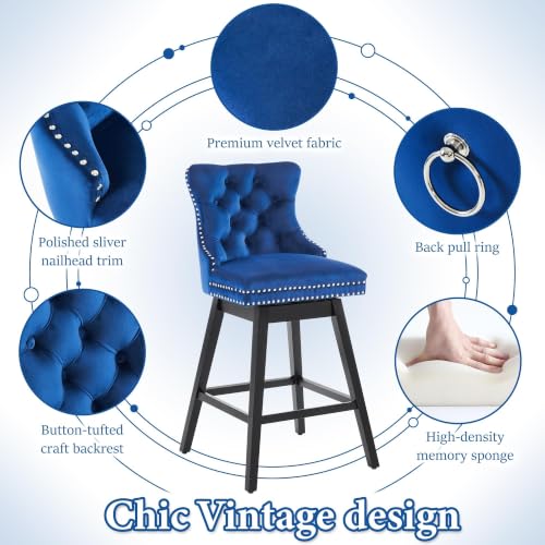 Image of Blue Swivel Bar Stools, Velvet Counter Height Bar Stools Set of 1