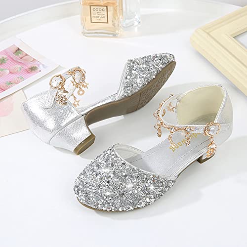 Image of Amtidy Girls Glitter Bow Low Heel Princess Shoes, Mary Jane Ankle Strap Dress Pumps for Wedding Birthday Party Performance