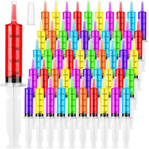 Image of 50 Pack 2 OZ Syringes with Catheter Tip and Cap Plastic Large Syringes for Liquids, Jello shot Party, Medicine Student, Oral, Scientific Labs, Measuring, Dispensing, Home Care