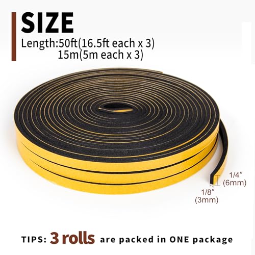 image for Yotache Foam Seal Tape 3 Rolls 1/4